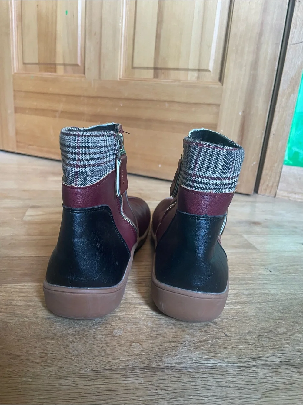 Women's Burgundy and Black Zip Ankle Boots
